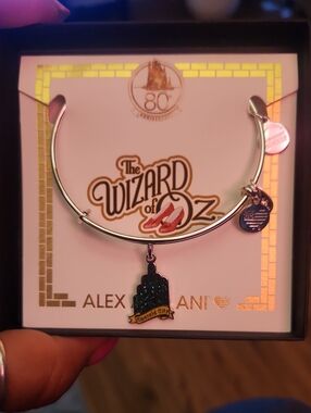 Alex and Ani Silver Bangle with Emerald City Charm